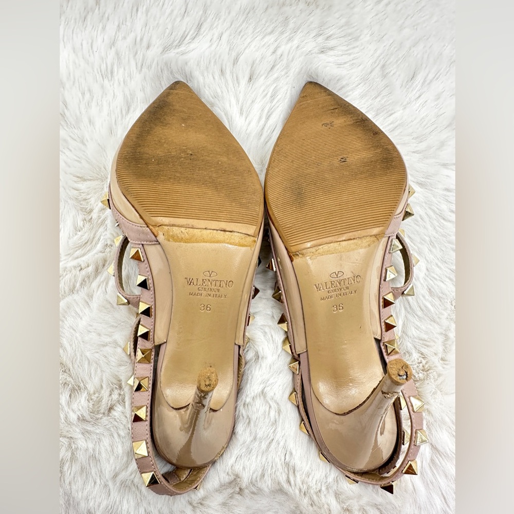 Valentino Rockstud T-‎ Strap Pointed Toe Pump tan heels 36 US 6 - Picture 13 of 16